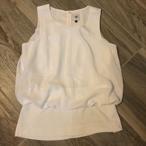CAbi Sleeveless white blouse with blouson bottom